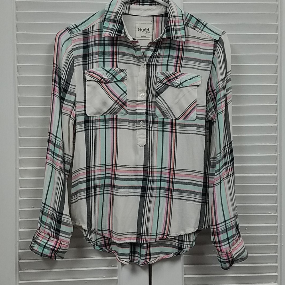 Button down plaid pastels and black and white